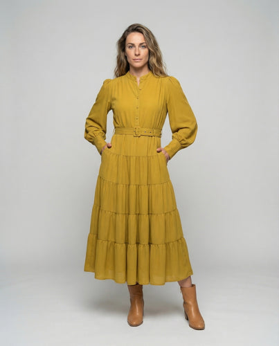 Damen Glänzende Ballonärmel Satin Stufen-Maxikleid