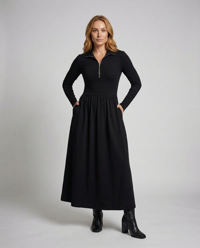 Damen Taillierte Tellerrock Mischgewebe Maxikleid