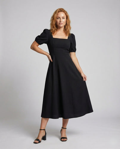 Damen Taillierte Tellerrock Mischgewebe Midikleid