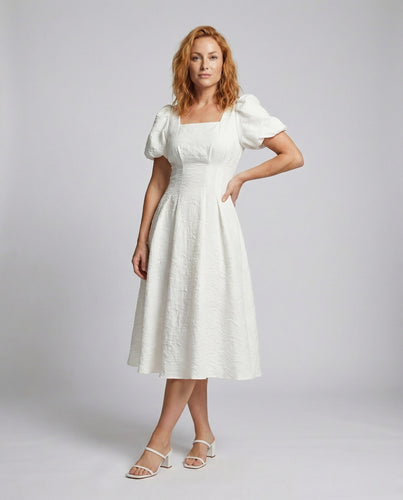 Damen Taillierte Godetrock Mischgewebe Midikleid