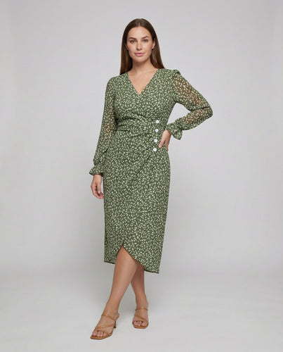 Damen Taillierte Rüschenmanschetten Mischgewebe Midikleid