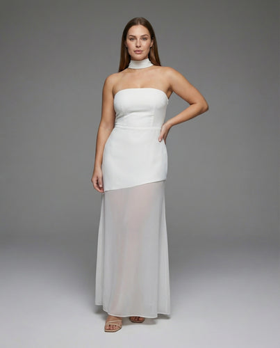 Damen Elegante Godetrock Mischgewebe Bandeau-Gala-Kleid