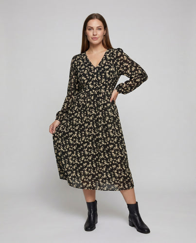 Florale Geraffte Viskose Midikleid
