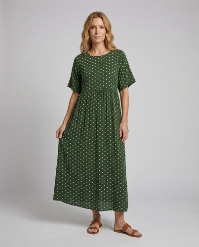Weite Punkteprint Mischgewebe Maxikleid