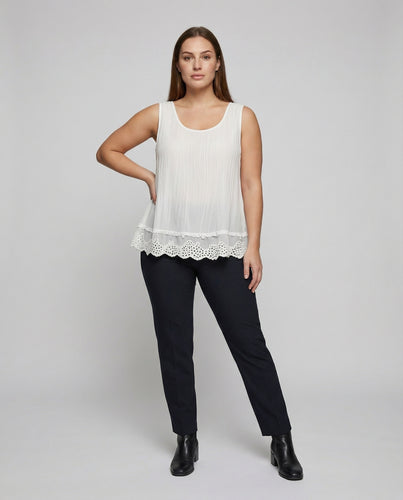 Damen Gezackter Spitzenbesatz Chiffon ärmelloses Blusentop