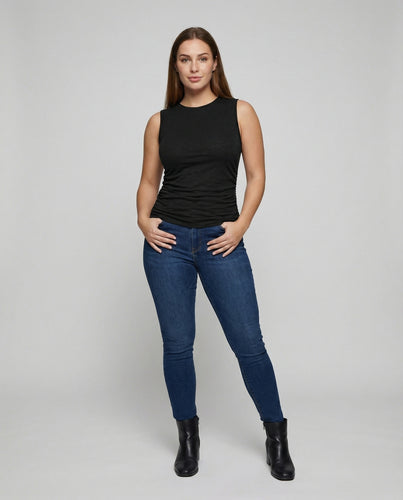 Damen Hochgeschlossene Seitliche Raffung Slub-Jersey Slub-Jersey-Top