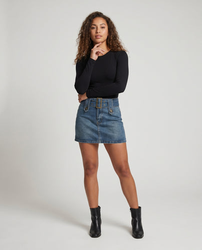 Damen Asymmetrische Taillengürtel Denim Jeans-Minirock
