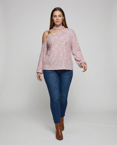 Damen Asymmetrische Cut-Out-Schulter Strick Strickpullover