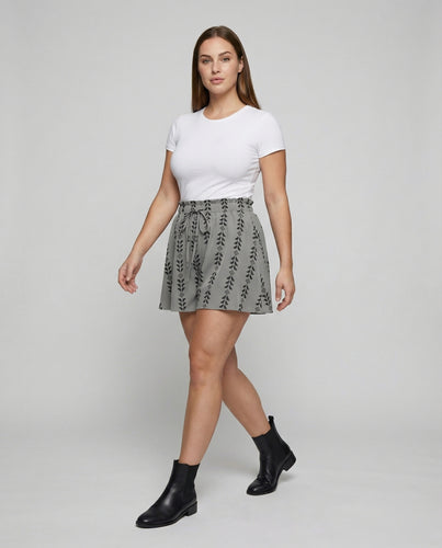 Damen Ausgestellte Blattprint Mischgewebe Skater-Minirock