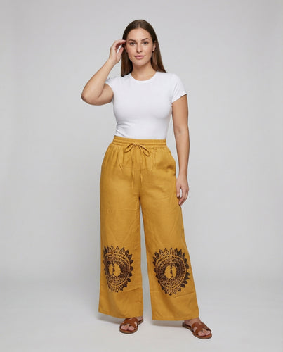 Damen Bestickte Palazzo-Bein Leinenmix Leinenmix-Hose