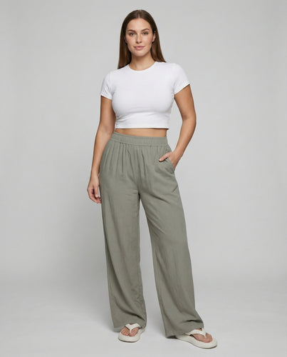 Damen Bodenlange Plissierter Fall Mischgewebe Plissee-Maxihose