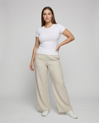 Damen Bodenlange Hoher Gummibund Mischgewebe Relax-Palazzo-Hose