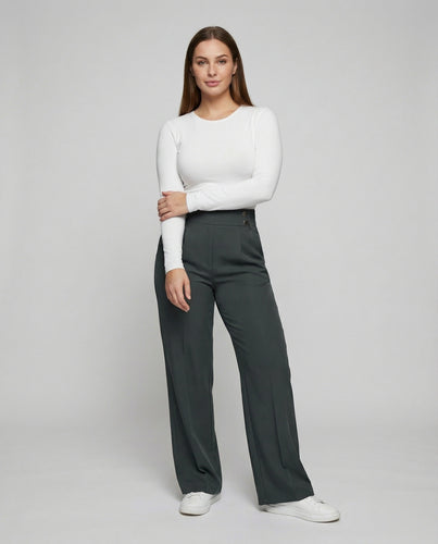 Damen Klassische Doppelter Zierknobund Mischgewebe High-Waist-Hose