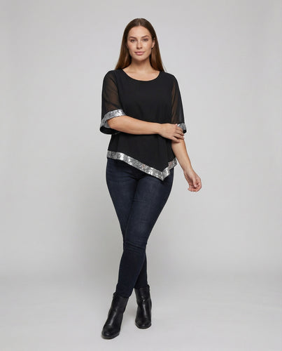 Damen Transparente Paillettenbesatz Chiffon Chiffonbluse