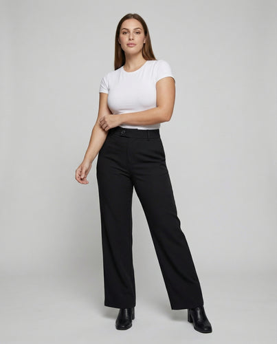 Damen Elegante Doppelknopf-Leiste Mischgewebe Hochbundhose