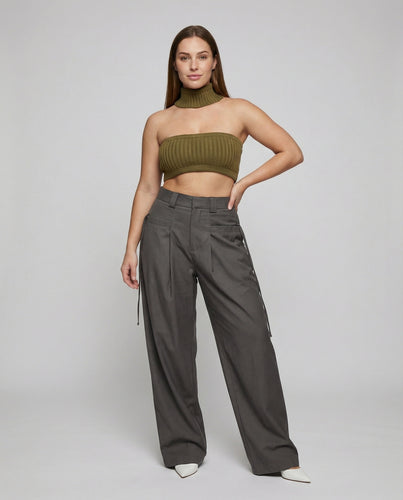 Damen Elegante Seitlicher Ziergurt Mischgewebe Taillen-Hochbundhose