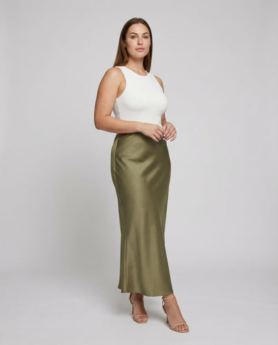 Damen Elegante Bodenlange Satin Satin-Bahnenrock