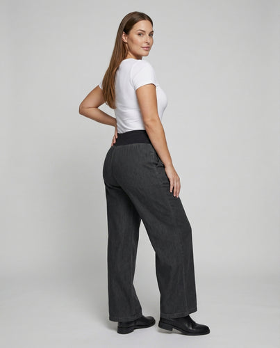 Damen Entspannte Hoher Komfortbund Leinenoptik Palazzo-Loungehose