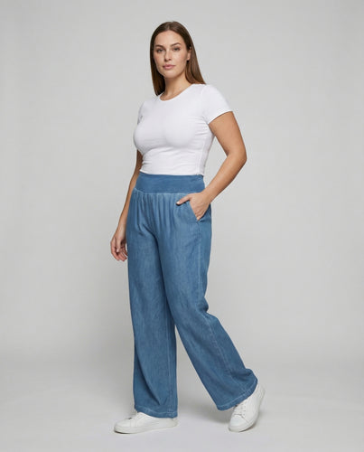 Damen Fließende Breiter Komfortbund Jeansoptik Loungehose
