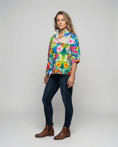 Damen Florale Volantkragen Voile Voile-Hemdbluse