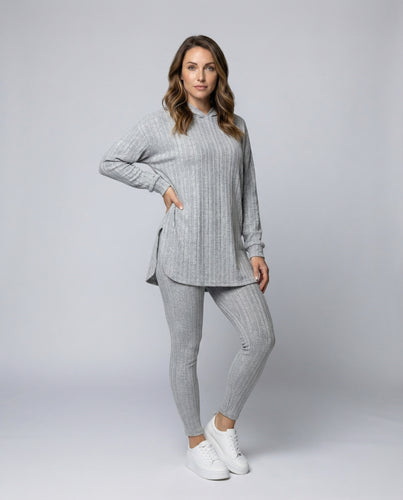 Damen Bequeme Kapuzenlongshirt Feinstrick Feinstrick-Lounge-Set