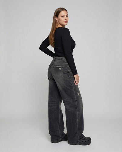 Damen Retro Schlag-Schnitt Denim Schlagjeans