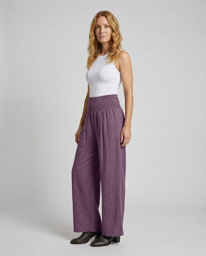 Damen Lockere Smokbund Leinenoptik Palazzohose