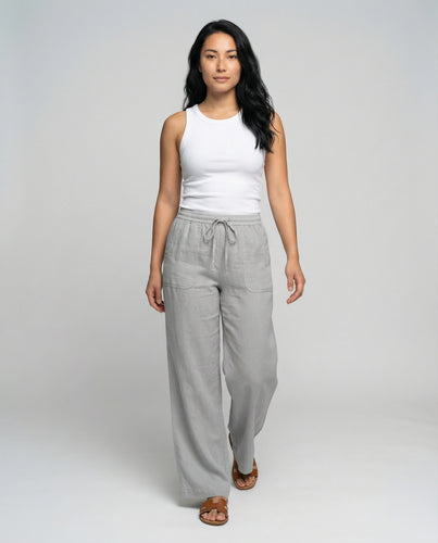 Damen Rustikale Roher Saum Leinenmix Palazzohose