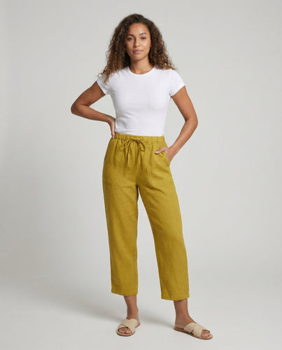 Damen Bequeme Aufgesetzte Hüfttasche Leinenmix Leinenmix-Hose