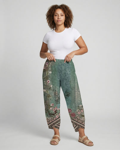 Damen Florale Vintageprint Mischgewebe Bohohose