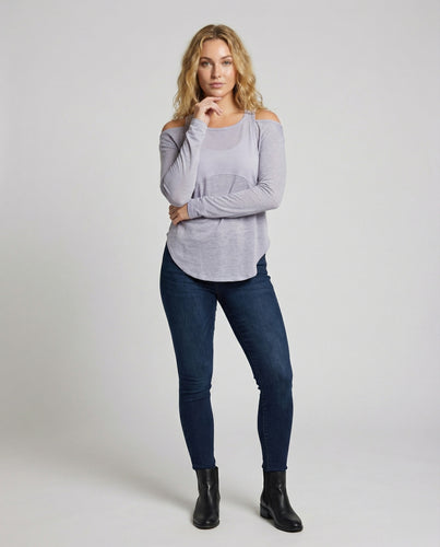 Damen Urbane Spaghettiträger-Einsatz Mischgewebe Lagenlook Longsleeve