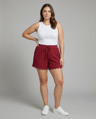 Damen Romantische Häkelspitzen-Bordüre Doppelgaze Doppelgaze-Shorts