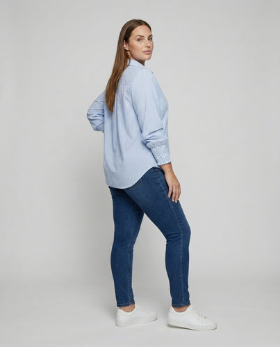 Damen Romantische Smokärmel Mischgewebe Oversize-Hemdbluse