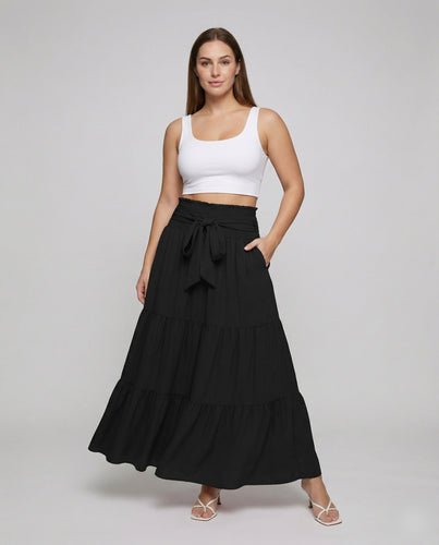 Damen Feminine Drapierte Bindeschleife Mischgewebe Stufen-Palazzohose