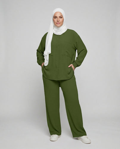 Damen Rustikale Kastige Bluse Leinenoptik Tunika-Set