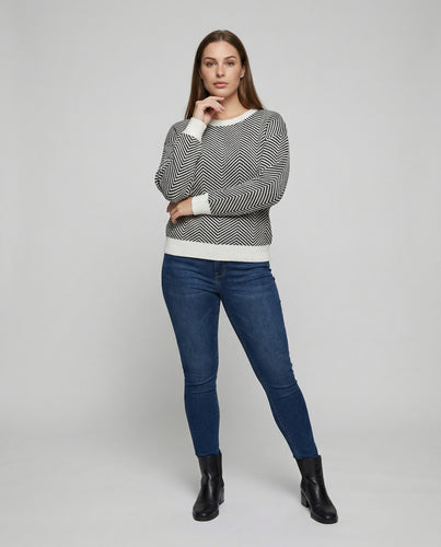 Damen Geometrische Chevron-Muster Strick Strickpullover