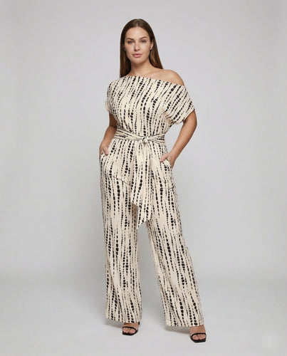 Damen Elegante Taillenbindegürtel Mischgewebe Jumpsuit