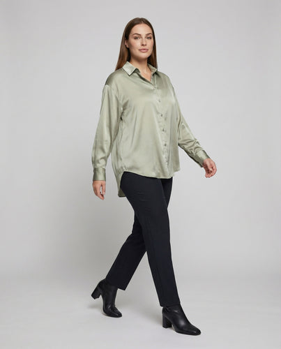 Damen Elegante Seidenglänzend Satinoptik Hemdbluse
