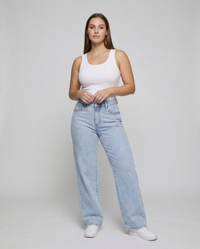 Damen Retro Soft-Fade-Effekt Denim Palazzo-Jeans