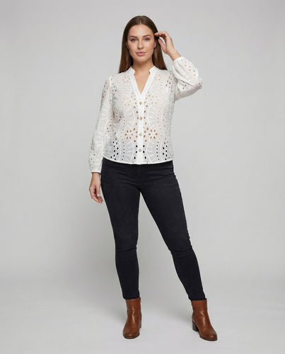 Damen Romantische Broderie-Anglaise Baumwolle Kurzbluse