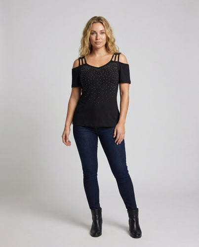 Damen Modische Cut-Out-Schulter Jersey Kurzarmshirt