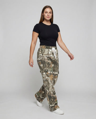 Damen Militärische Camouflage-Muster Mischgewebe Cargo-Palazzo-Hose