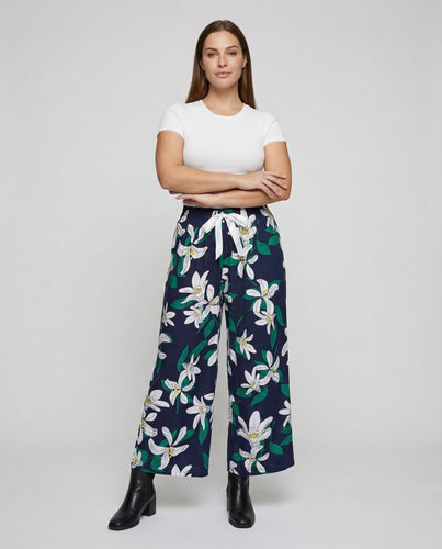 Damen Rustikale Bindekordel Leinenoptik Culotte-Hose