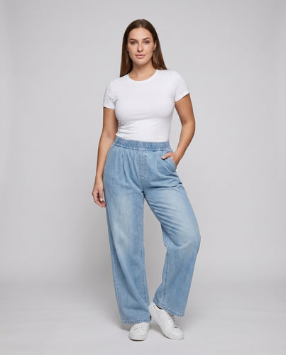 Damen Modische Rüsch-Shorts Denim Palazzo-Jeans