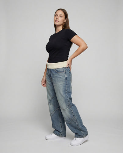 Damen Modische Geschwungene Ziernähte Denim Panel-Jeans