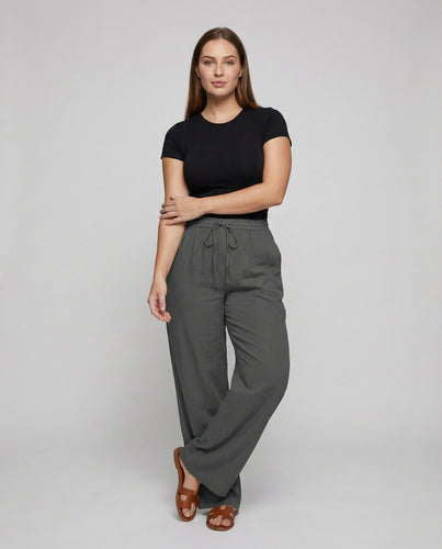 Damen Fließende Viskose-Leinen-Mix Viskose-Leinen-Mix Relax-Hose