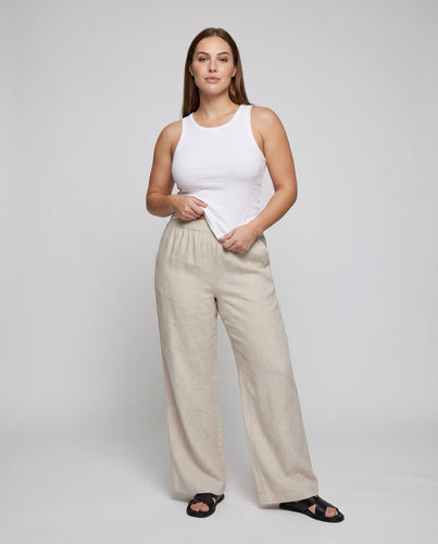 Damen Klassische Marlene-Schnitt Viskose-Leinen-Mix Relax-Hose