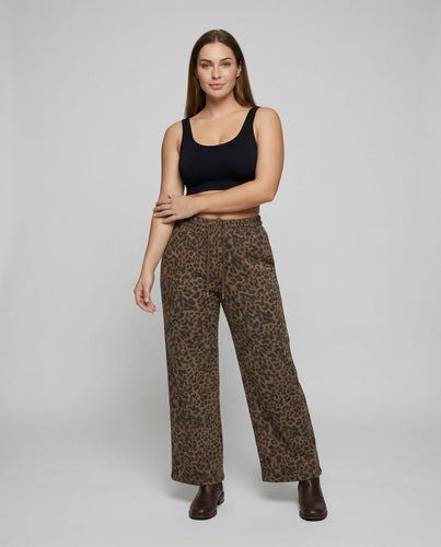 Damen Grafische Leopardenprint Mischgewebe Relax-Loungehose