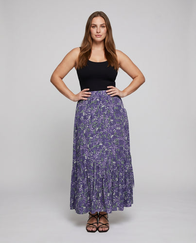Damen Bequeme Crinkle-Textur Viskosemix Stufen-Maxirock