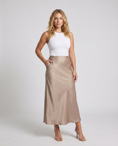 Damen Elegante Schrägschnitt Satin Satin-Maxirock